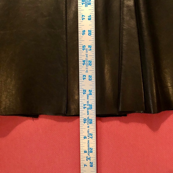 Vintage Prada Women's Black Leather Pleated Skirt w Logo Buckle - Picture 9 of 9